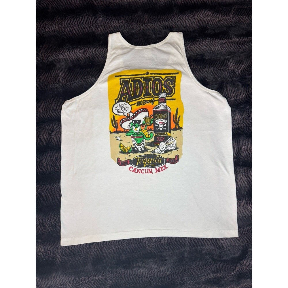 VINTAGE Adios Tequila TankTop Men Extra Large XL White Cancun Mexico Graphic 90s